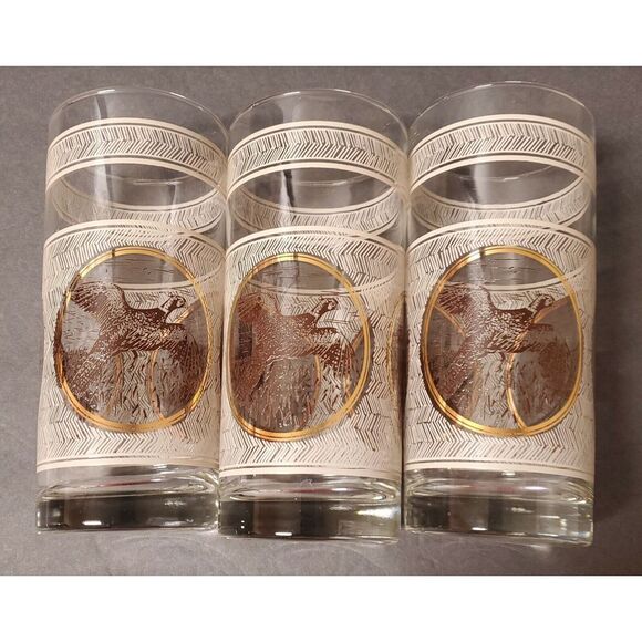VTG 1970s MCM Libbey Highball Glassware Set of 3 Game Birds Pheasant/ /Duck - Picture 10 of 11